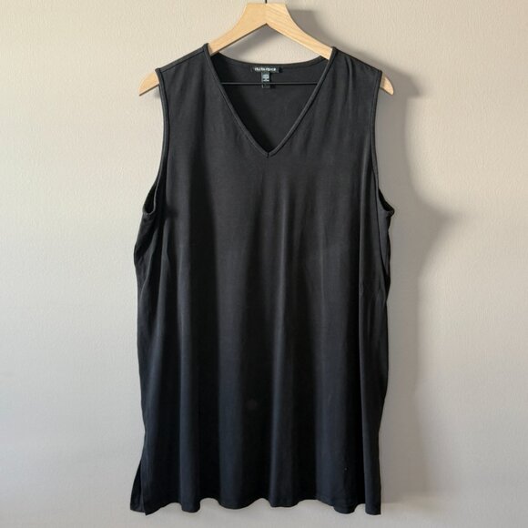 Women's XL Eileen Fisher Black V-Neck Tunic Tank Top/ Mini Dress - Picture 2 of 7
